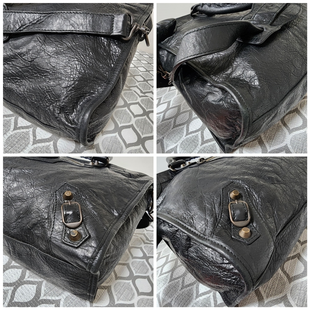 BALENCIAGA Anthracite Lambskin Leather Motorcycle Part Time Satchel Bag Black - Picture 14 of 15